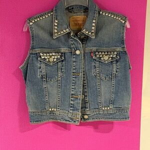 Levi's Blue Denim Vest with Silver Studs